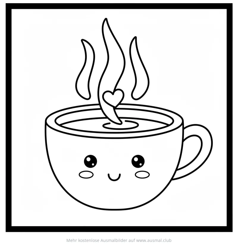Niedliche Kaffeetasse mit Herz-Dampf Ausmalbild