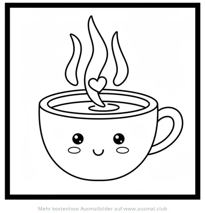 Niedliche Kaffeetasse mit Herz-Dampf Ausmalbild