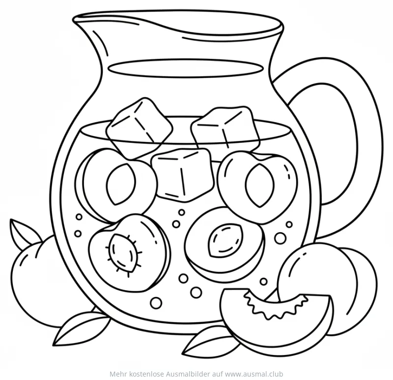 Pfirsicheistee Krug mit Eis und Pfirsichstücken Ausmalbild