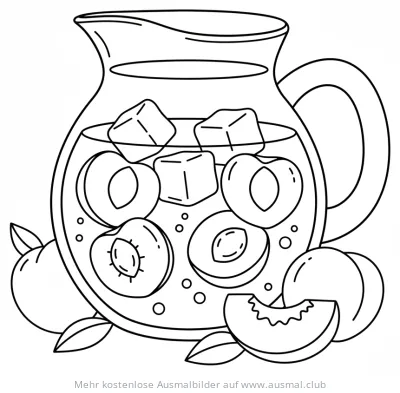 Pfirsicheistee Krug mit Eis und Pfirsichstücken Ausmalbild