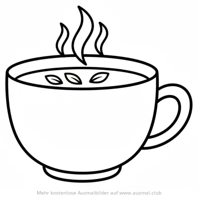 Grüntee Tasse mit Teeblättern Ausmalbild