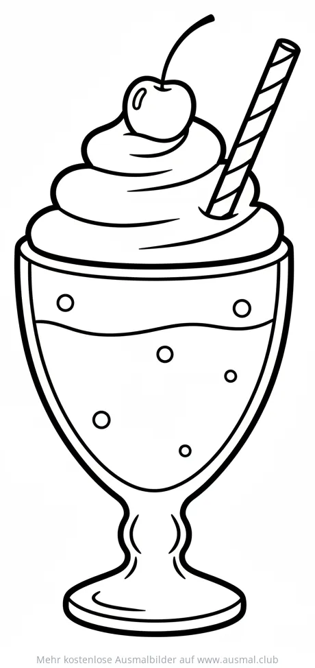Milchshake im Glas Ausmalbild mit Kirsche und Strohhalm
