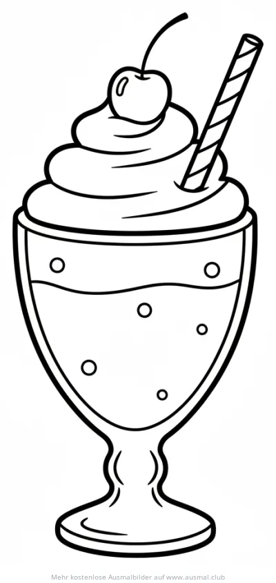 Milchshake im Glas Ausmalbild mit Kirsche und Strohhalm