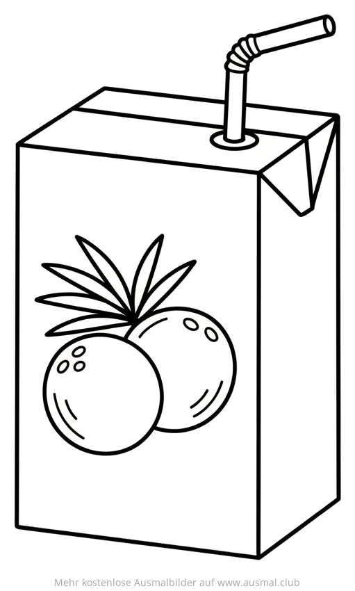 Kokoswasser Packung mit Strohhalm Ausmalbild