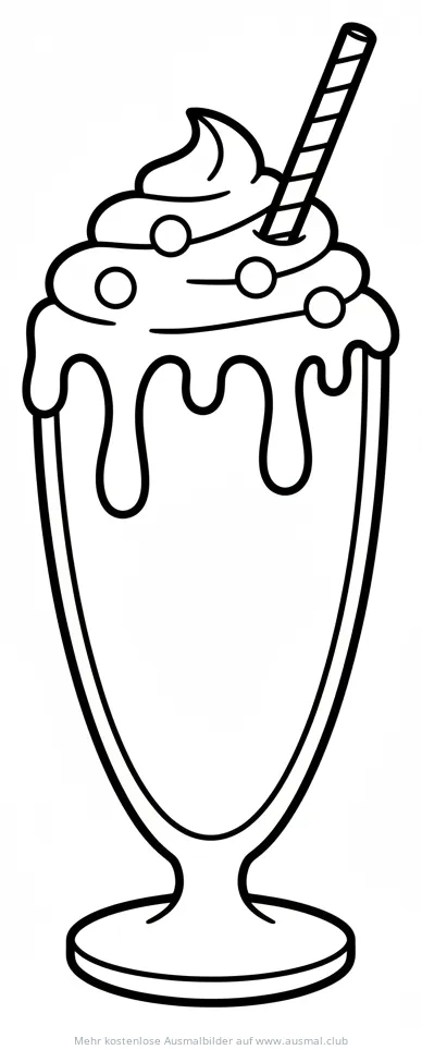 Schokomilchshake mit Sahne und Strohhalm Ausmalbild