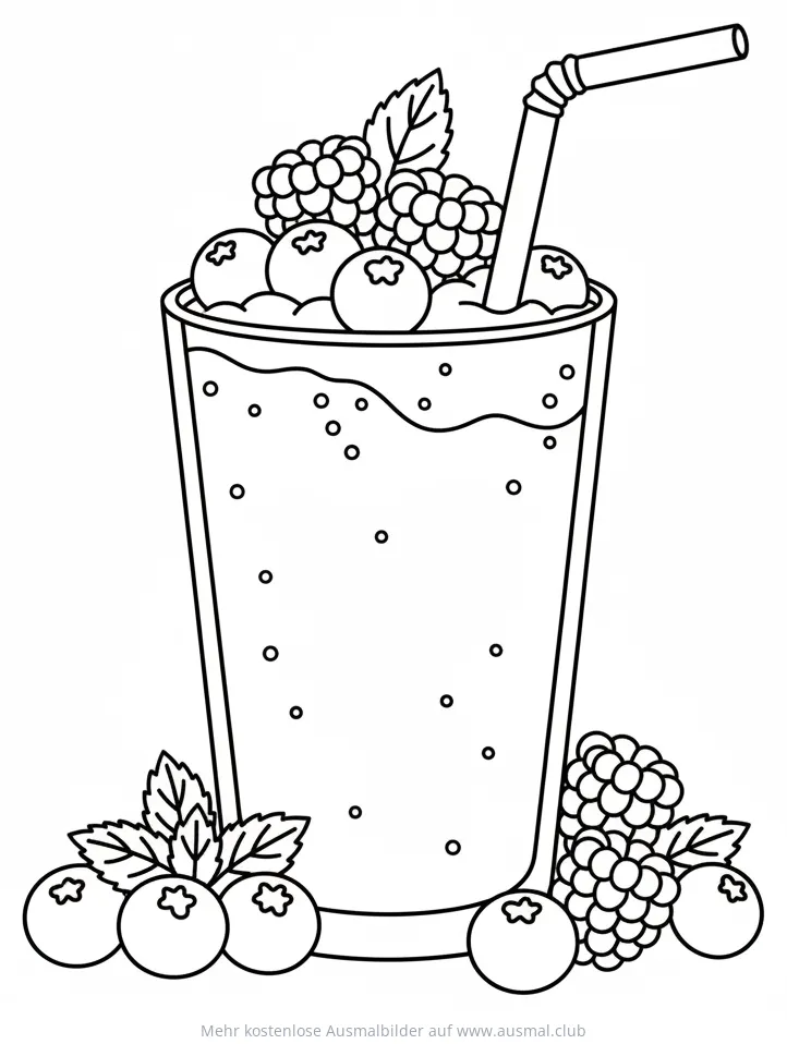 Beerensmoothie Ausmalbild mit Blaubeeren und Brombeeren