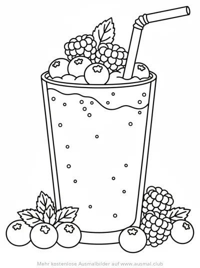 Beerensmoothie Ausmalbild mit Blaubeeren und Brombeeren