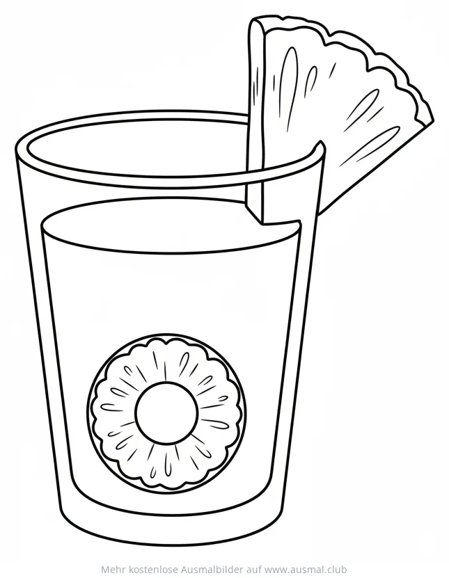 Ananassaft im Glas mit Ananasscheiben Ausmalbild