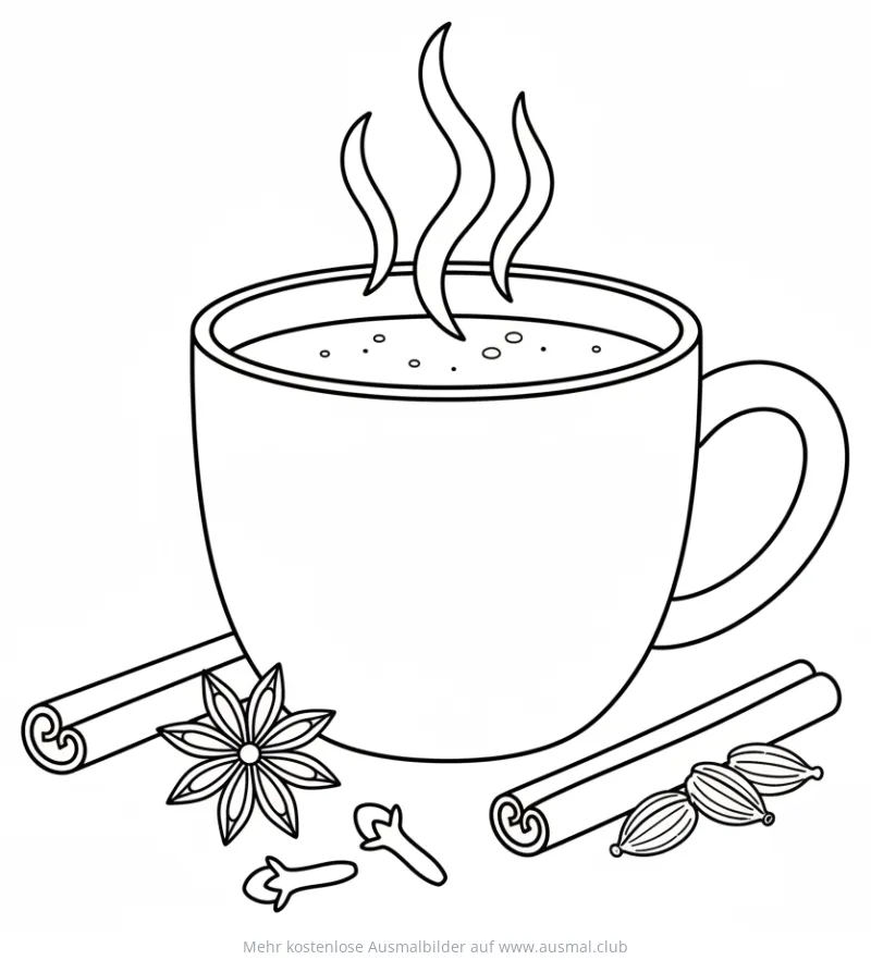 Chai Tee Tasse mit Gewürzen Ausmalbild