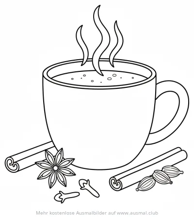 Chai Tee Tasse mit Gewürzen Ausmalbild