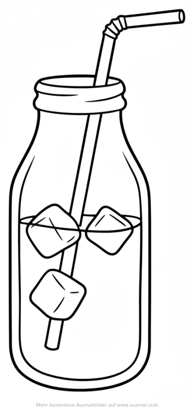 Eiskaffee im Glas mit Eiswürfeln Ausmalbild