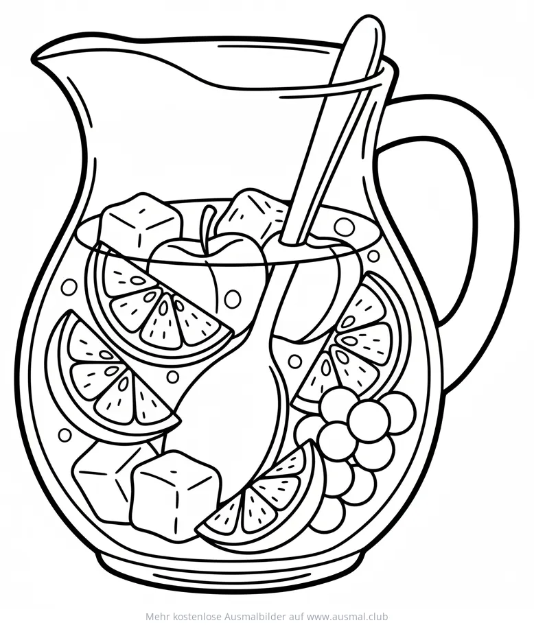 Sangria Krug Ausmalbild mit Früchten