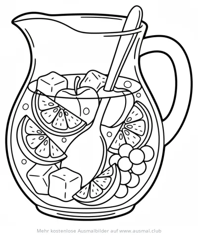 Sangria Krug Ausmalbild mit Früchten