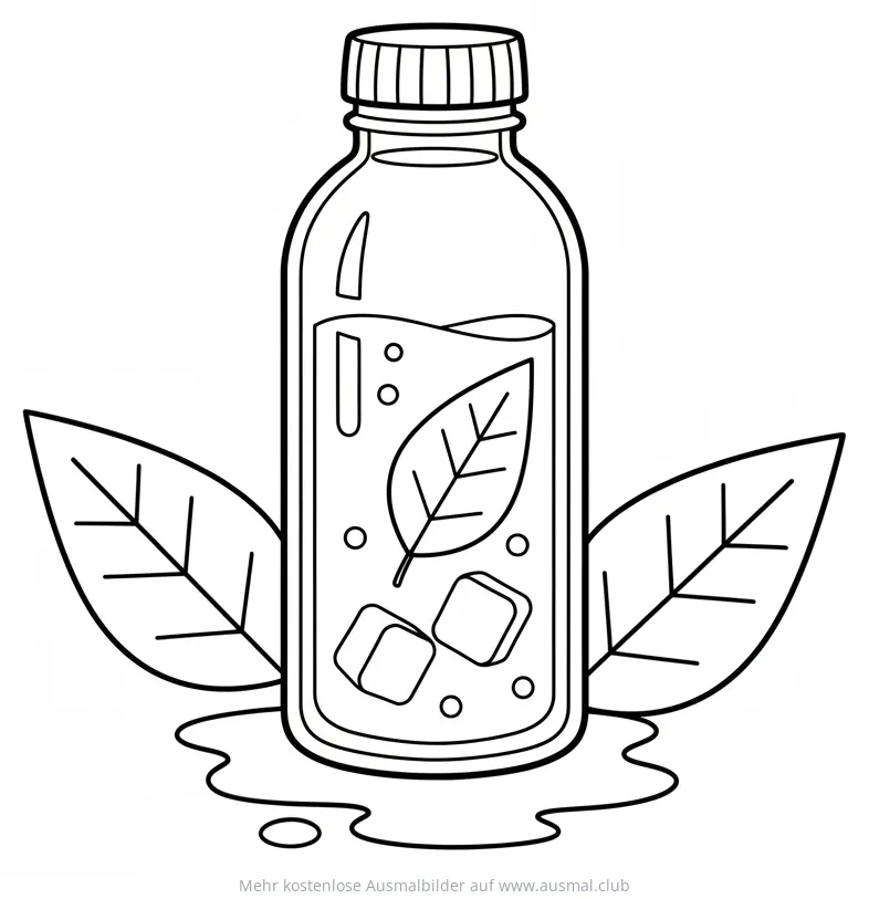 Flasche Eistee mit Eiswürfeln und Minze Ausmalbild
