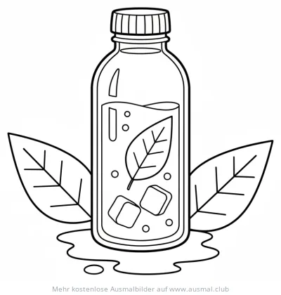 Flasche Eistee mit Eiswürfeln und Minze Ausmalbild