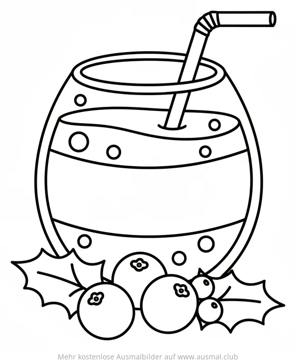 Glas Cranberrysaft mit Strohhalm und Cranberries Ausmalbild