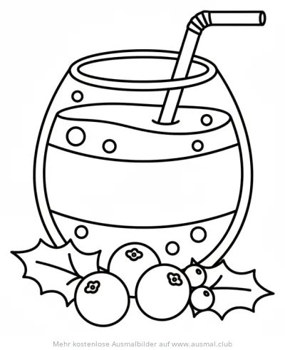 Glas Cranberrysaft mit Strohhalm und Cranberries Ausmalbild