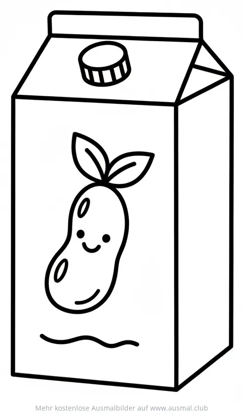 Sojamilch Packung mit Sojabohnen-Gesicht Ausmalbild