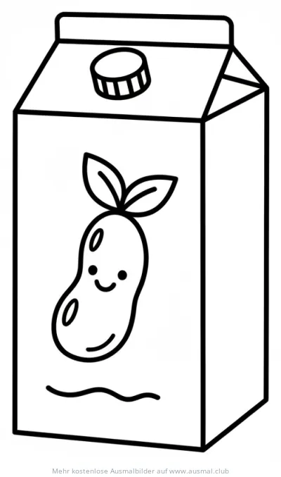 Sojamilch Packung mit Sojabohnen-Gesicht Ausmalbild