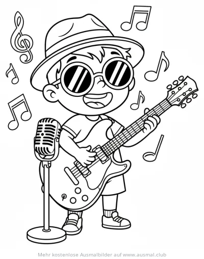 Gitarrenspieler mit Hut und Sonnenbrille Ausmalbild
