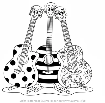 Drei Gitarren mit Mustern Ausmalbild