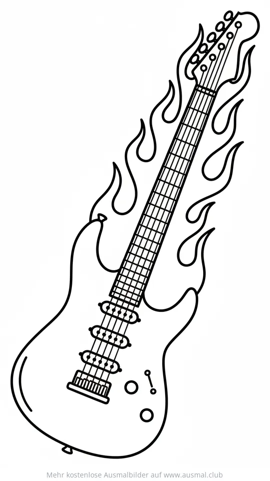 Gitarre mit Flammen Ausmalbild