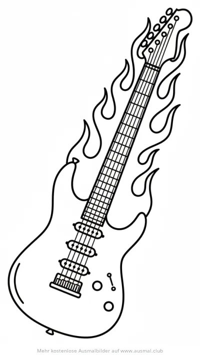 Gitarre mit Flammen Ausmalbild
