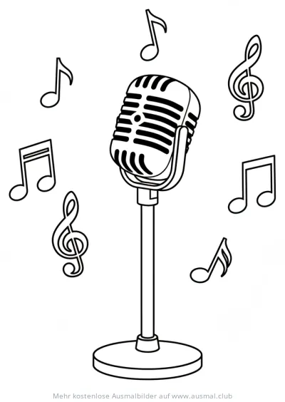 Retro Mikrofon mit Noten Ausmalbild