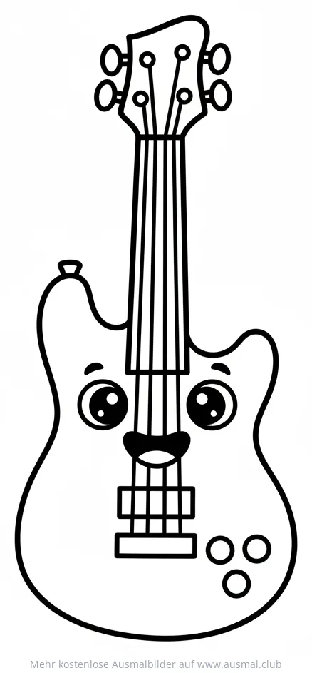 Cartoon Gitarre Ausmalbild mit Gesicht