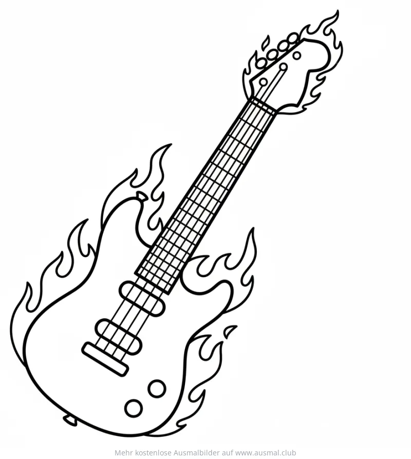 E-Gitarre mit Flammen Ausmalbild