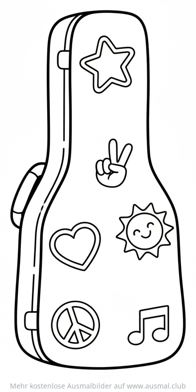 Gitarrenkoffer Ausmalbild mit Aufklebern