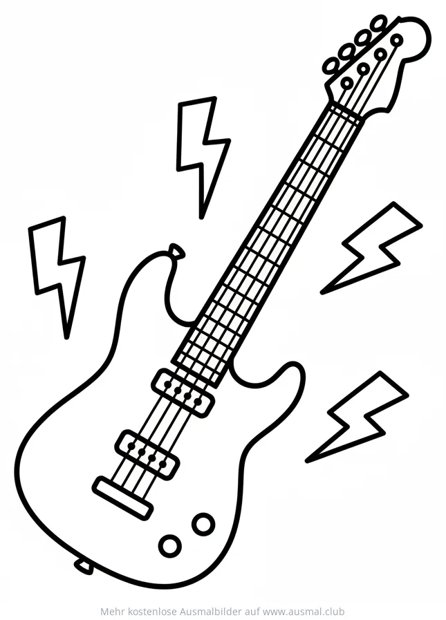 E-Gitarre Ausmalbild mit Blitzen