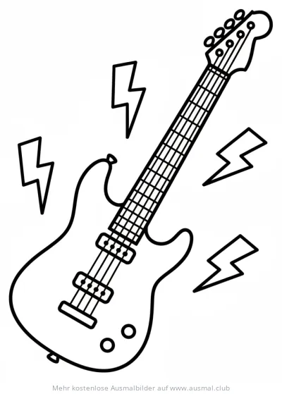 E-Gitarre Ausmalbild mit Blitzen