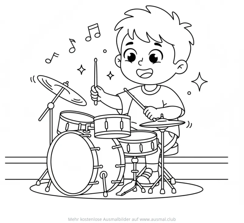 Junge spielt Schlagzeug Ausmalbild