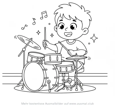 Junge spielt Schlagzeug Ausmalbild