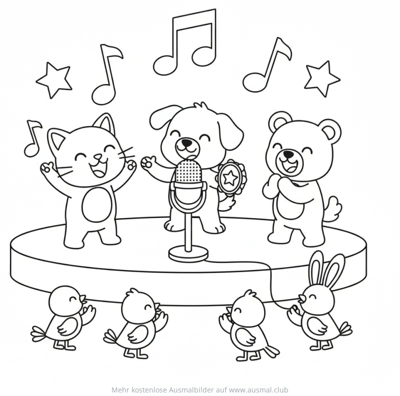 Gesangswettbewerb mit Tieren Ausmalbild