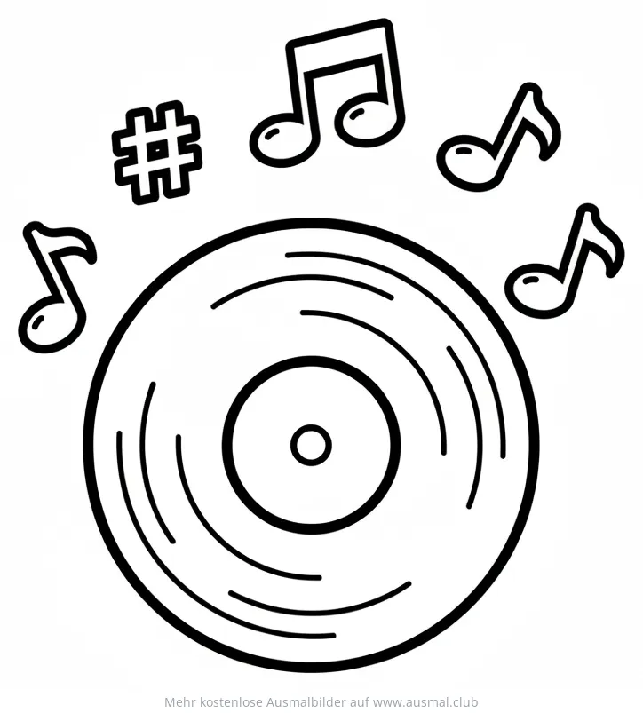 Schallplatte mit Noten Ausmalbild