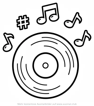 Schallplatte mit Noten Ausmalbild