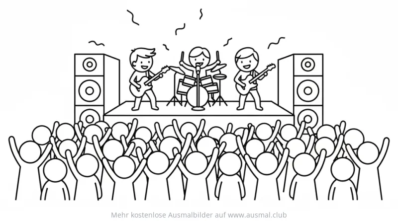 Rockband Konzert Ausmalbild mit jubelnder Menge