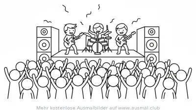 Rockband Konzert Ausmalbild mit jubelnder Menge