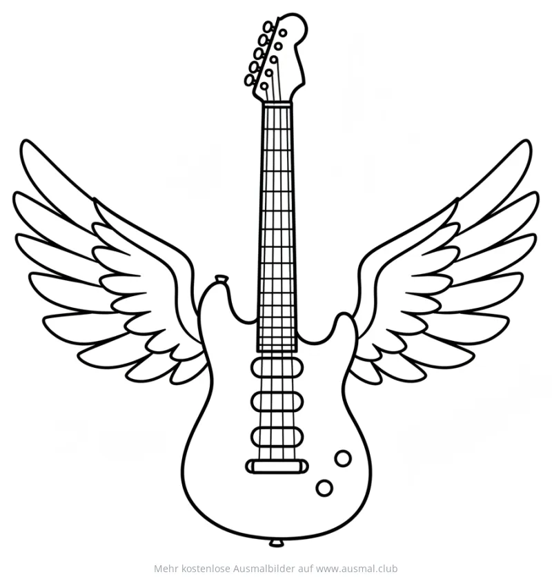 E-Gitarre mit Flügeln Ausmalbild