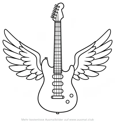 E-Gitarre mit Flügeln Ausmalbild