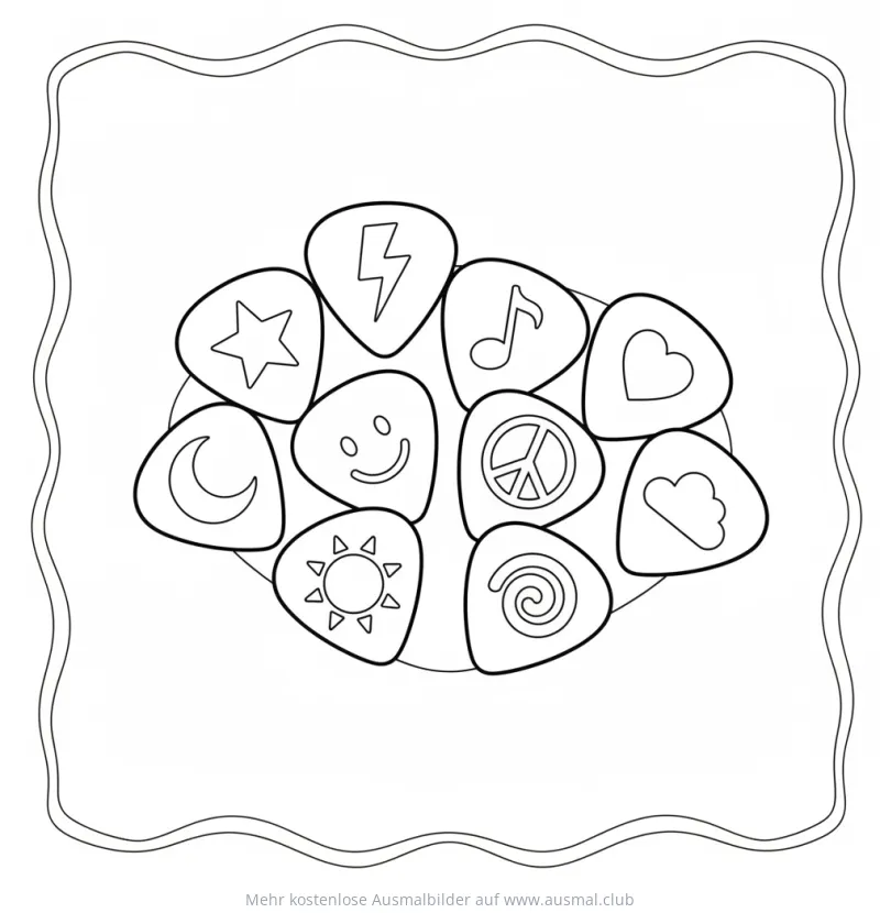 Gitarrenplektren mit Symbolen Ausmalbild