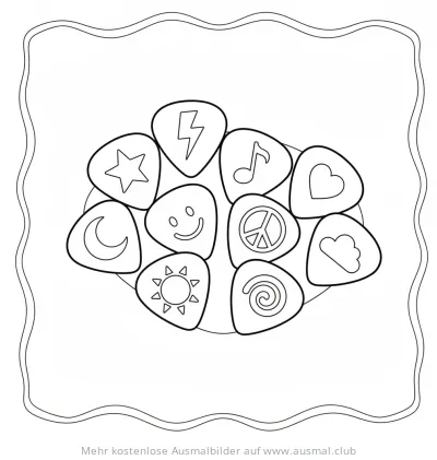 Gitarrenplektren mit Symbolen Ausmalbild