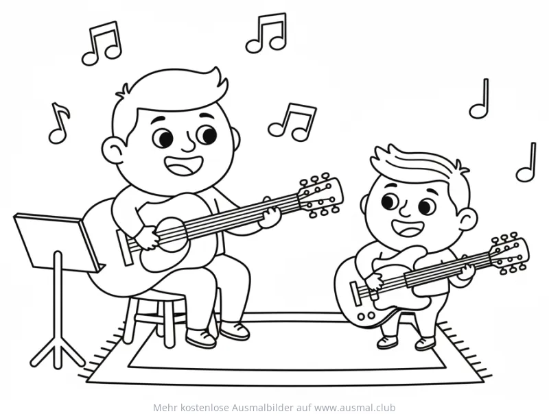 Gitarrenlehrer und Schüler mit Gitarren Ausmalbild