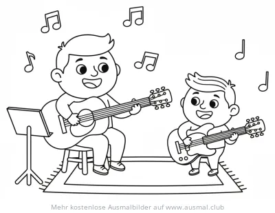 Gitarrenlehrer und Schüler mit Gitarren Ausmalbild