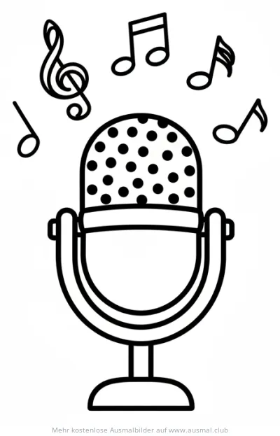 Mikrofon mit Noten Ausmalbild