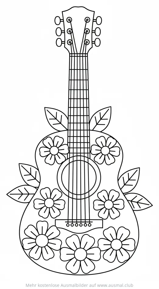 Blumengitarre Ausmalbild
