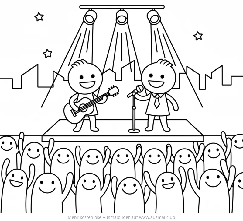 Konzert Szene Ausmalbild mit Gitarre und Publikum