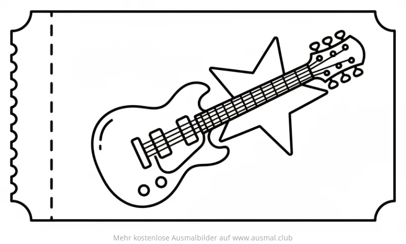 Gitarre auf Konzertticket Ausmalbild